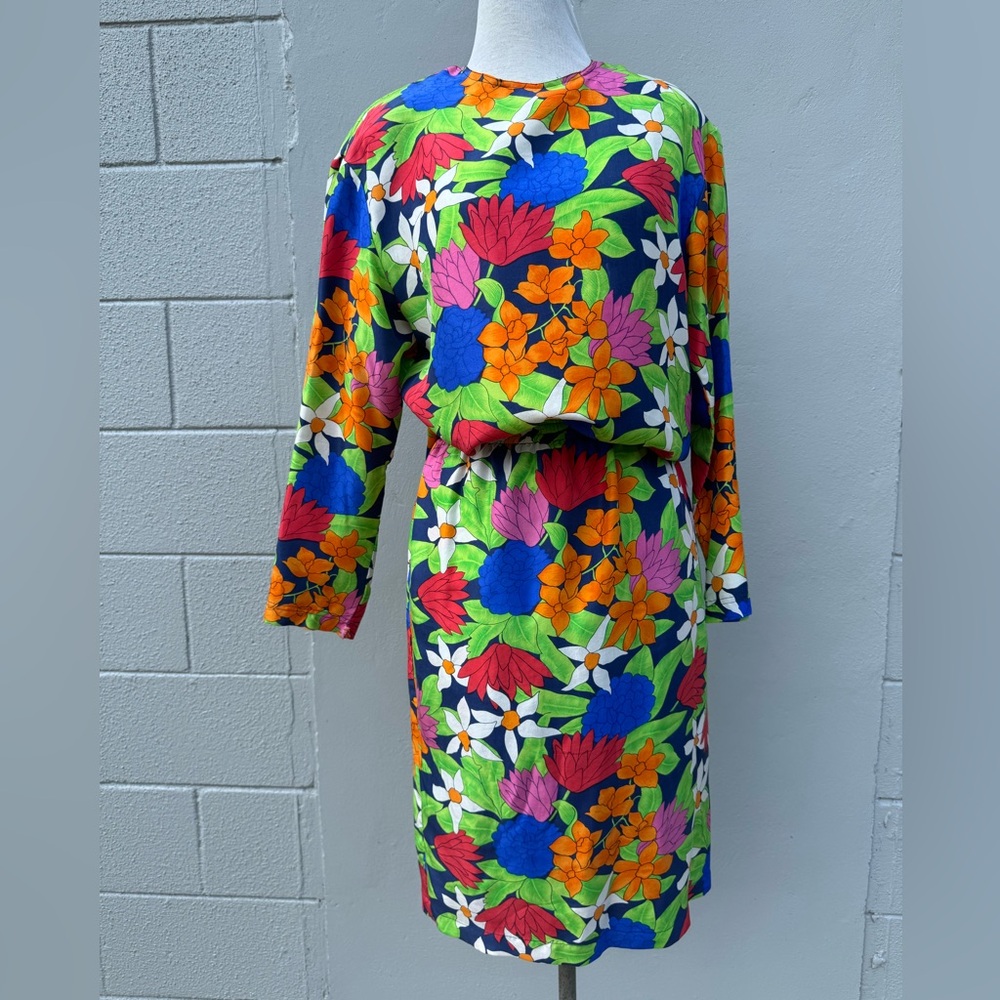 Vtg 90s Chaus Sport Colorful Floral Silk 3pc Outfit Shorts Skirt Set Sz M NWT